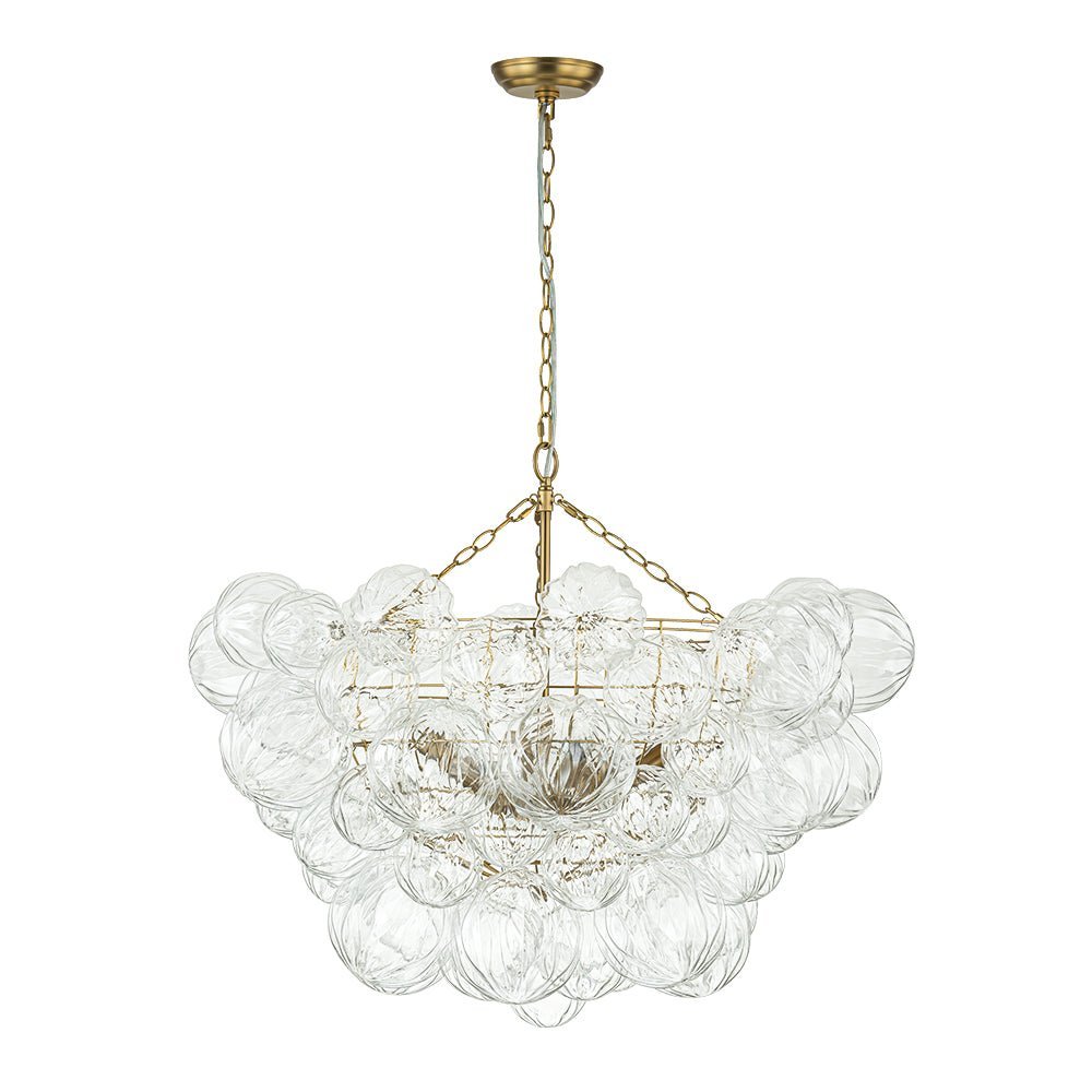 (OpenBox) Brass Cluster Sculpture Texture Glass Globe Bubble Chandelier