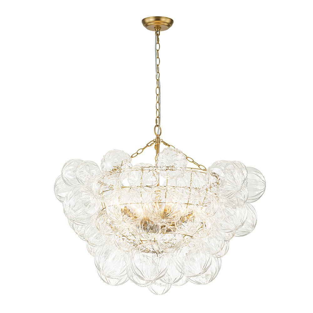 (OpenBox) Brass Cluster Sculpture Texture Glass Globe Bubble Chandelier