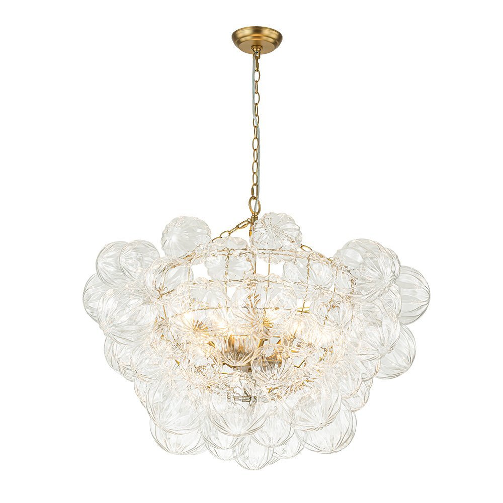 (OpenBox) Brass Cluster Sculpture Texture Glass Globe Bubble Chandelier