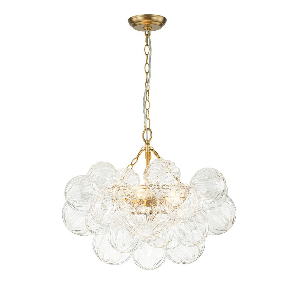 (OpenBox) Brass Cluster Sculpture Texture Glass Globe Bubble Chandelier