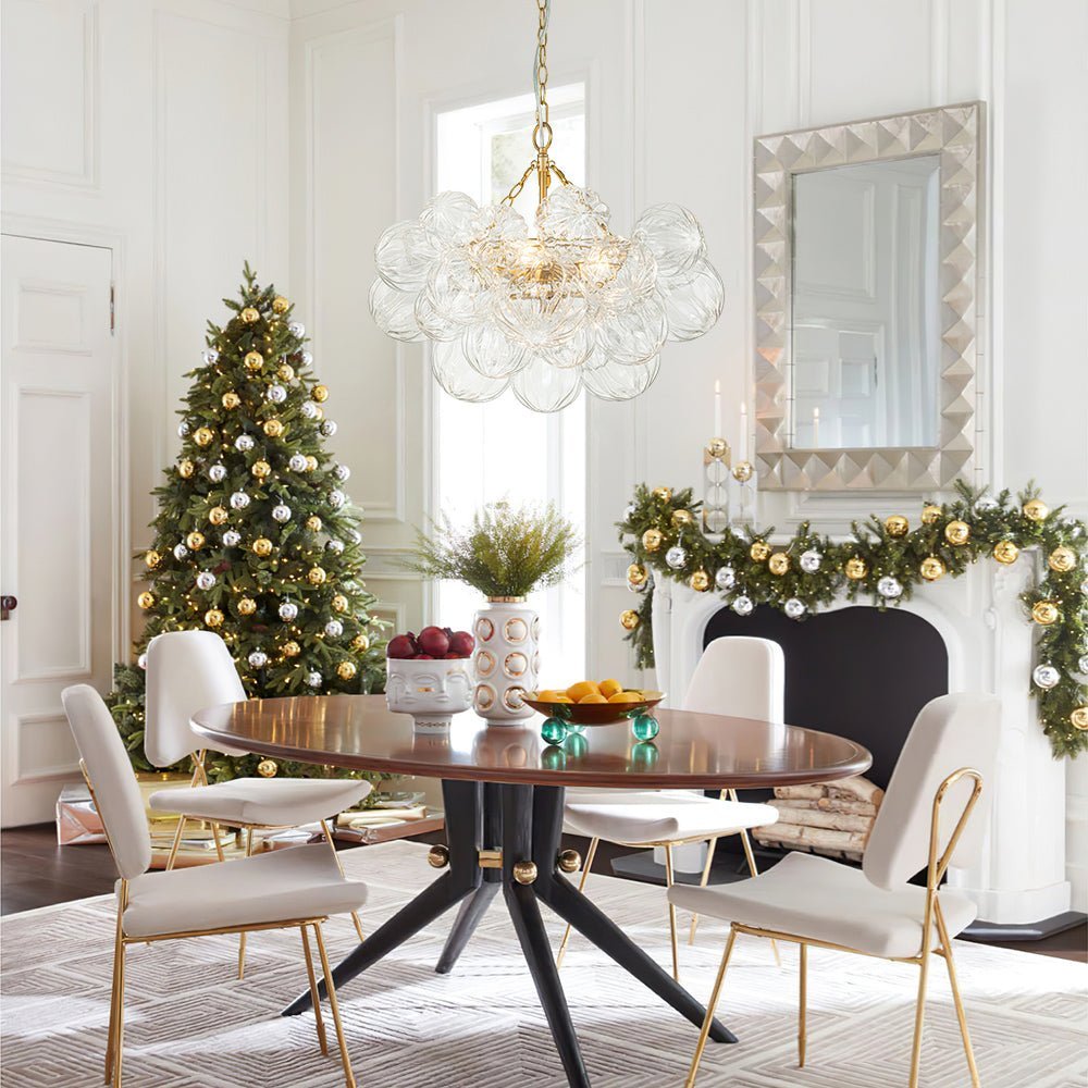 (OpenBox) Brass Cluster Sculpture Texture Glass Globe Bubble Chandelier