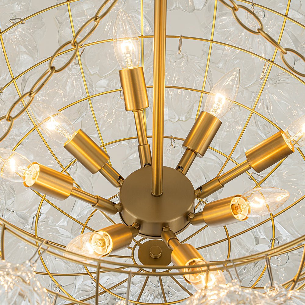 (OpenBox) Brass Cluster Sculpture Texture Glass Globe Bubble Chandelier
