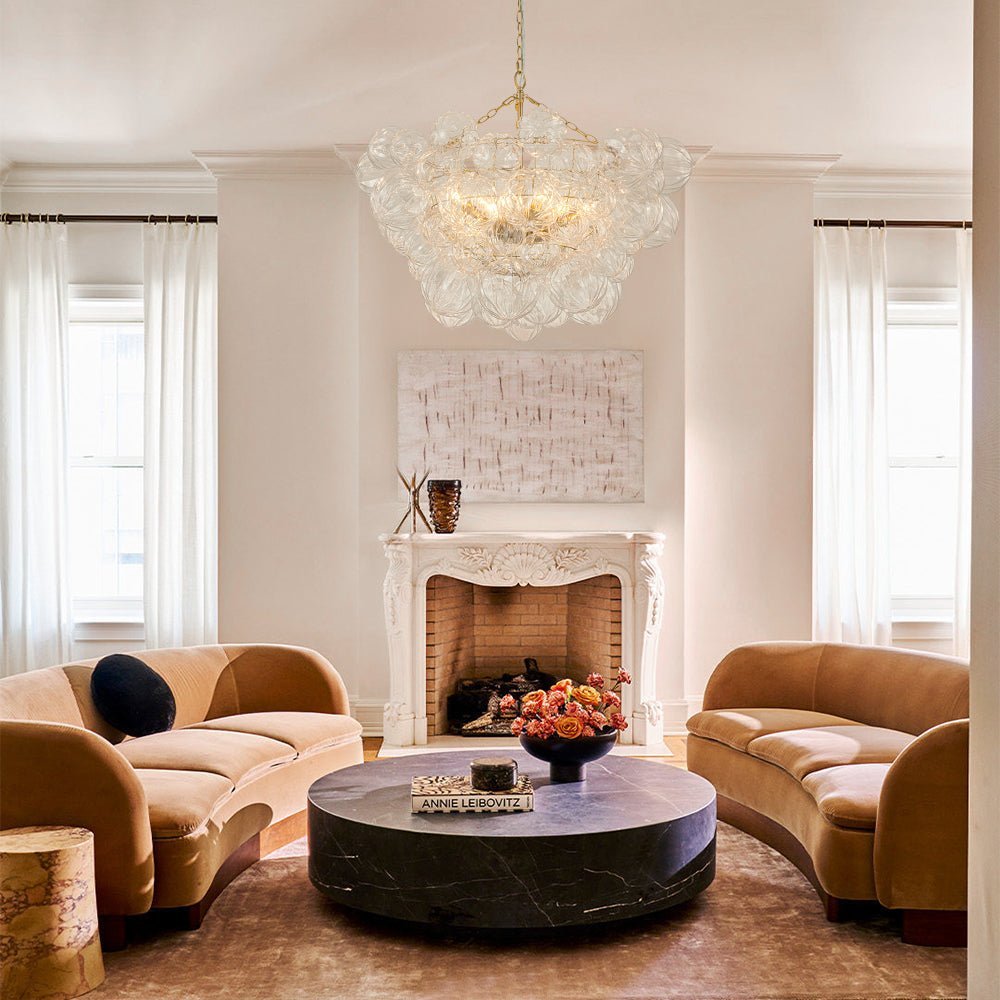 (OpenBox) Brass Cluster Sculpture Texture Glass Globe Bubble Chandelier