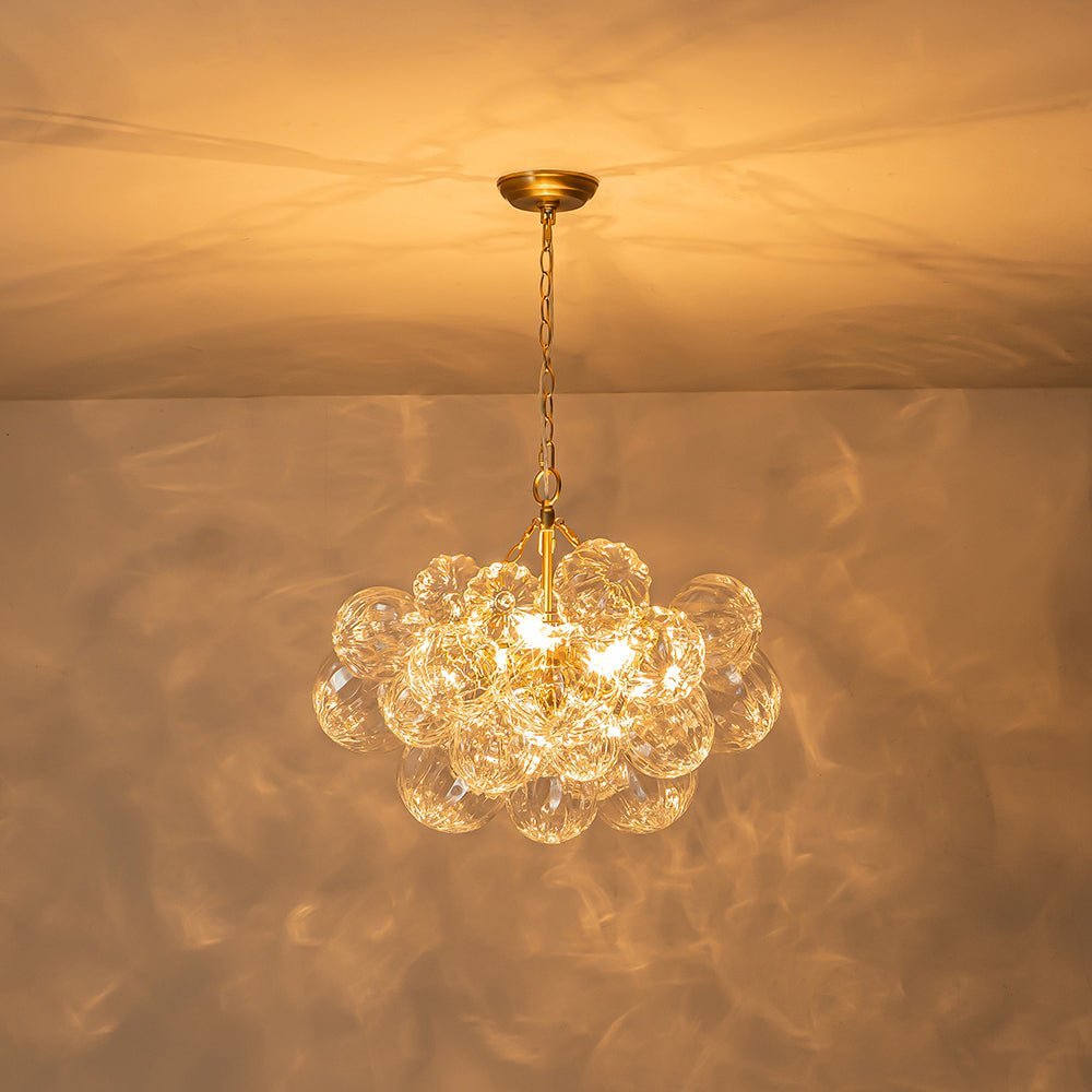 (OpenBox) Brass Cluster Sculpture Texture Glass Globe Bubble Chandelier