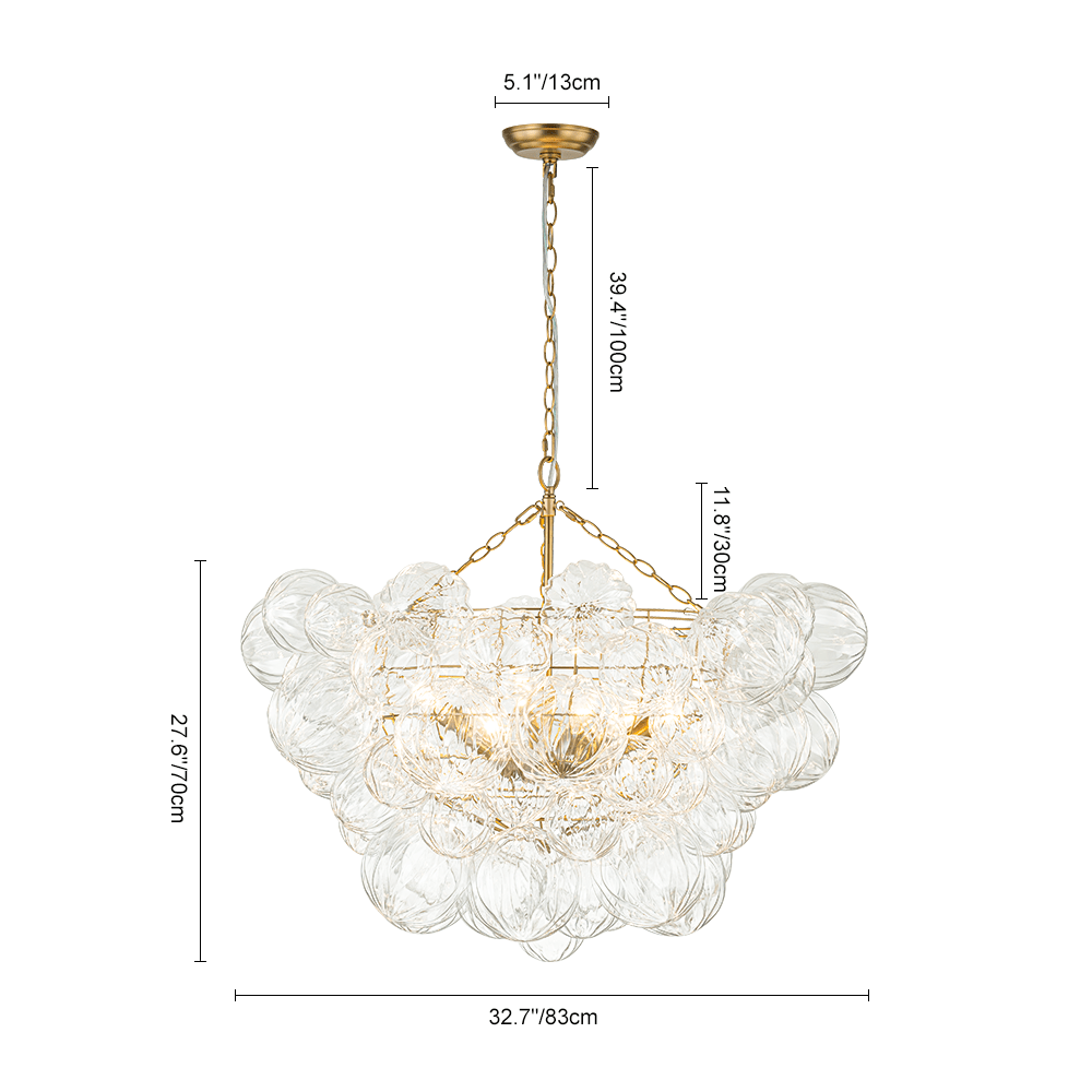 (OpenBox) Brass Cluster Sculpture Texture Glass Globe Bubble Chandelier