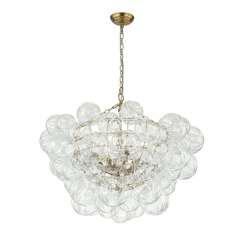 (OpenBox) Brass Cluster Sculpture Texture Glass Globe Bubble Chandelier