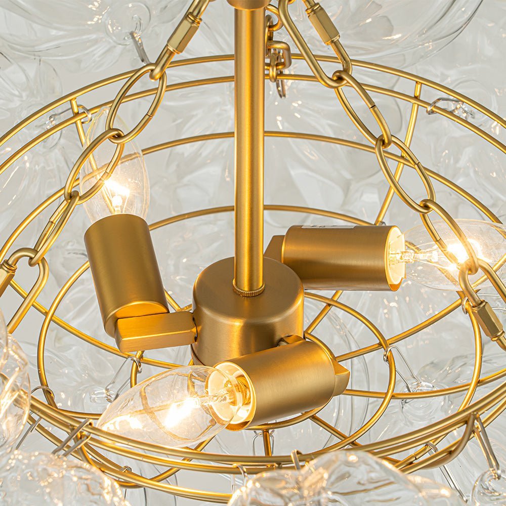 (OpenBox) Brass Cluster Sculpture Texture Glass Globe Bubble Chandelier