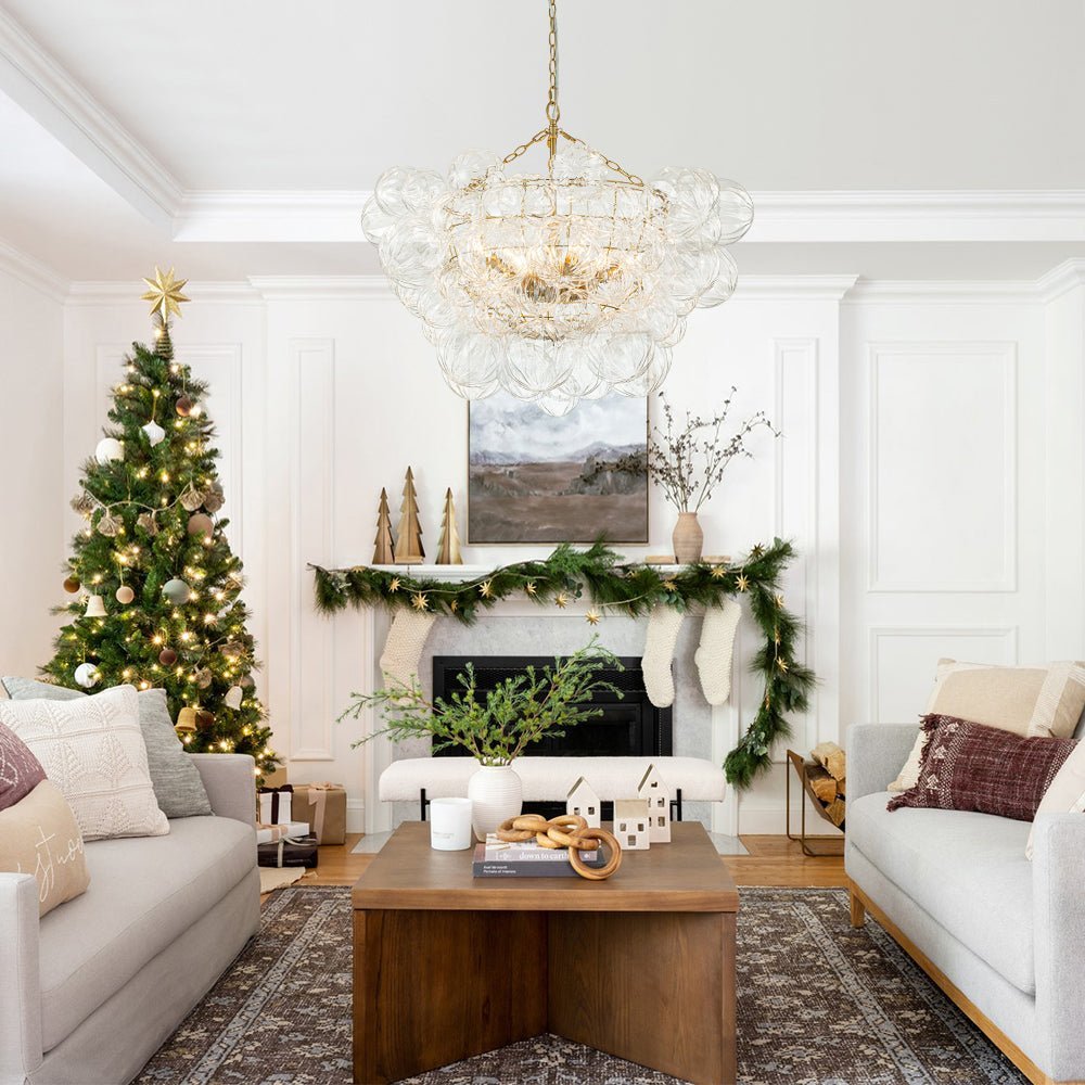 (OpenBox) Brass Cluster Sculpture Texture Glass Globe Bubble Chandelier