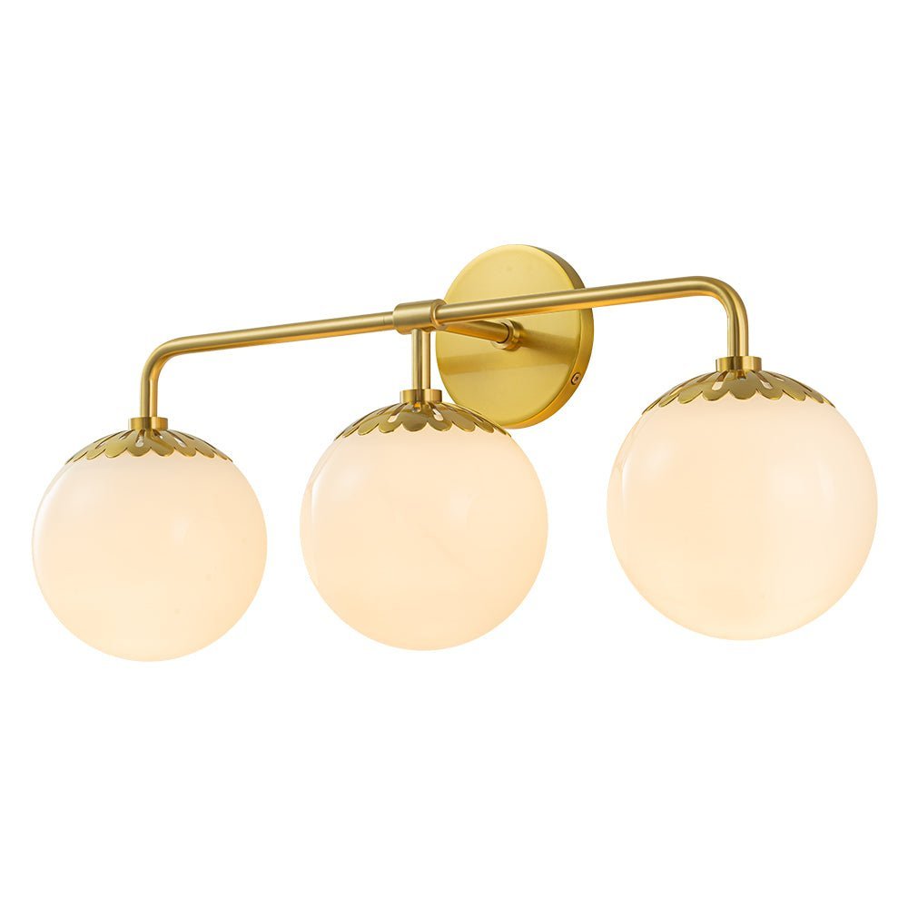 (OpenBox) Brass Daisy 3-Light Opal Glass Globe Vanity Light