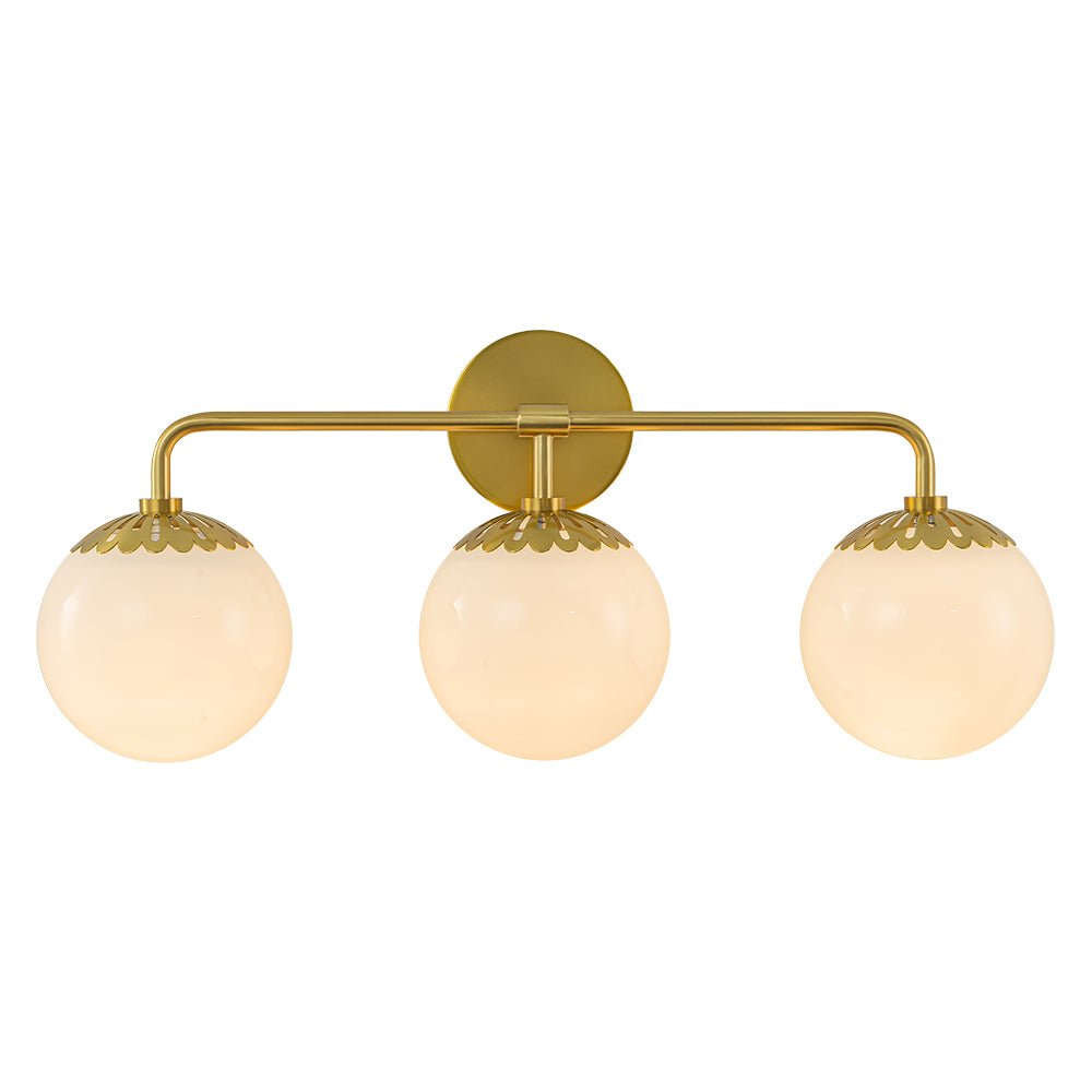 (OpenBox) Brass Daisy 3-Light Opal Glass Globe Vanity Light