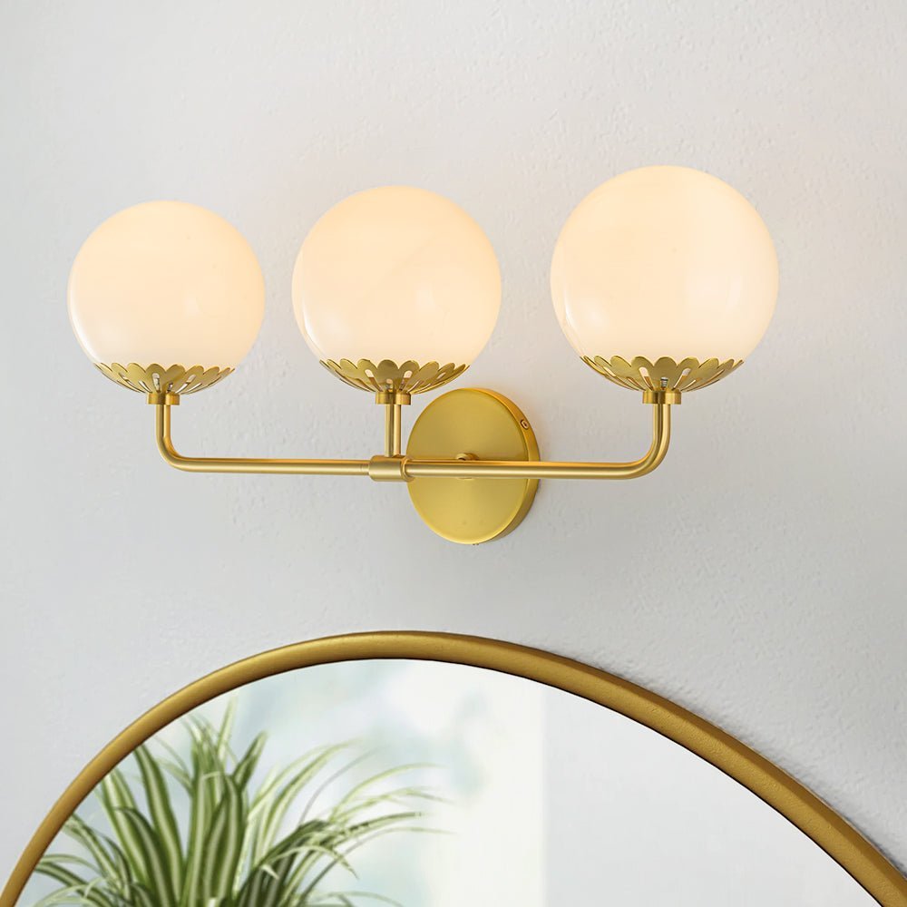 (OpenBox) Brass Daisy 3-Light Opal Glass Globe Vanity Light