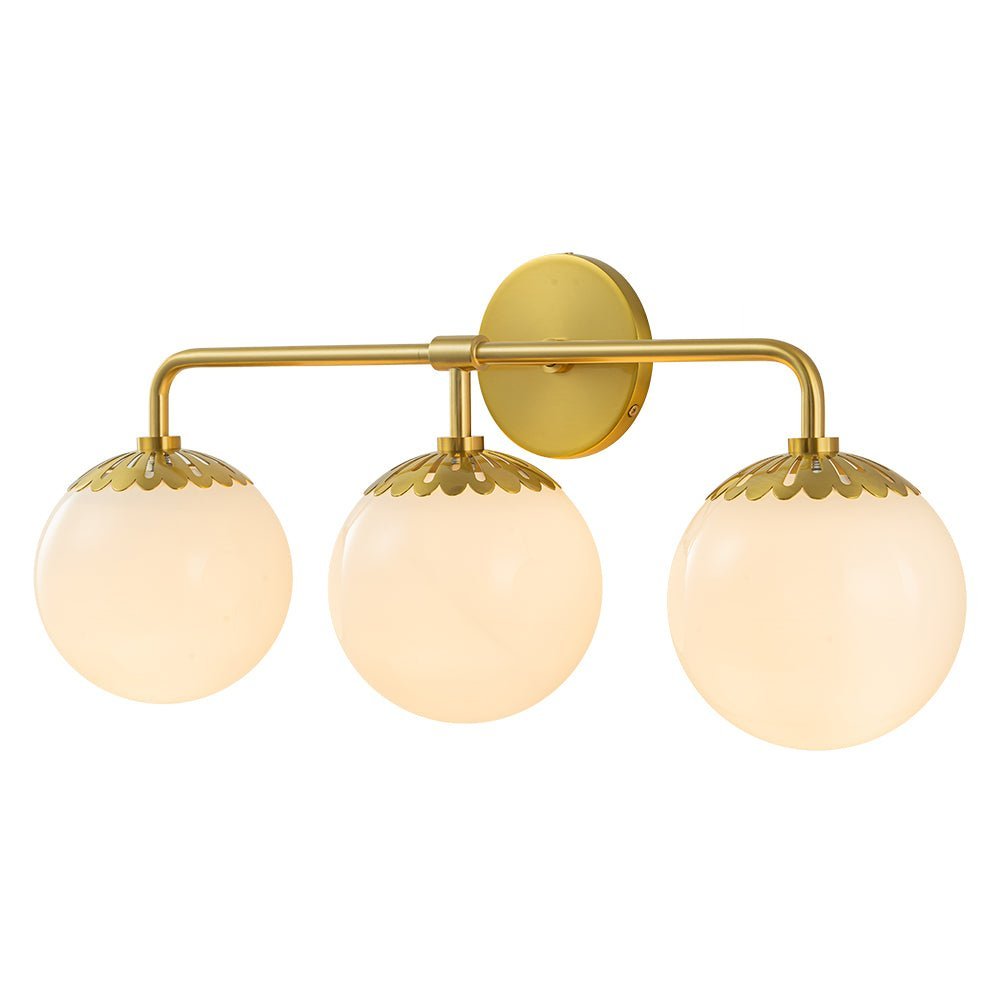 (OpenBox) Brass Daisy 3-Light Opal Glass Globe Vanity Light