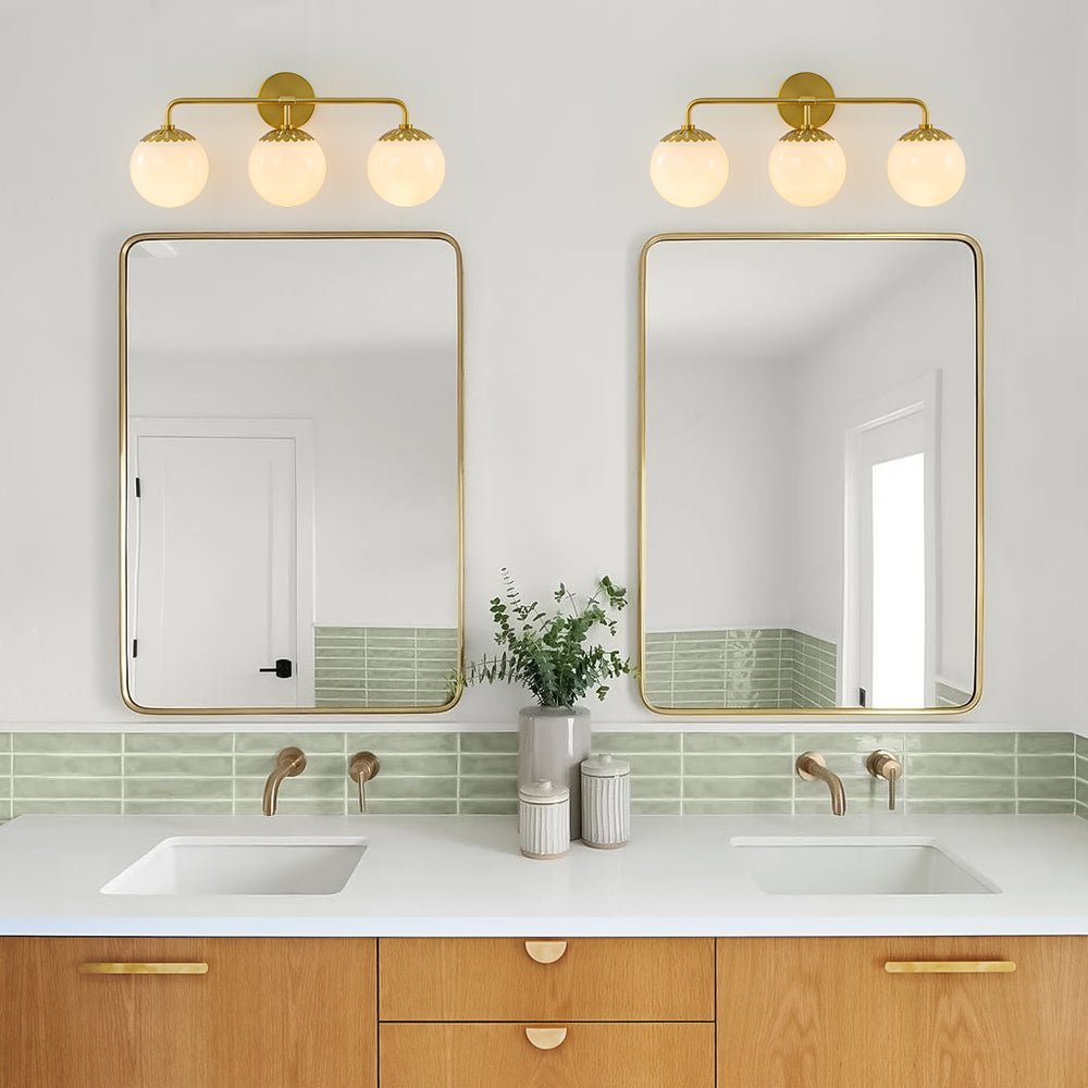 (OpenBox) Brass Daisy 3-Light Opal Glass Globe Vanity Light
