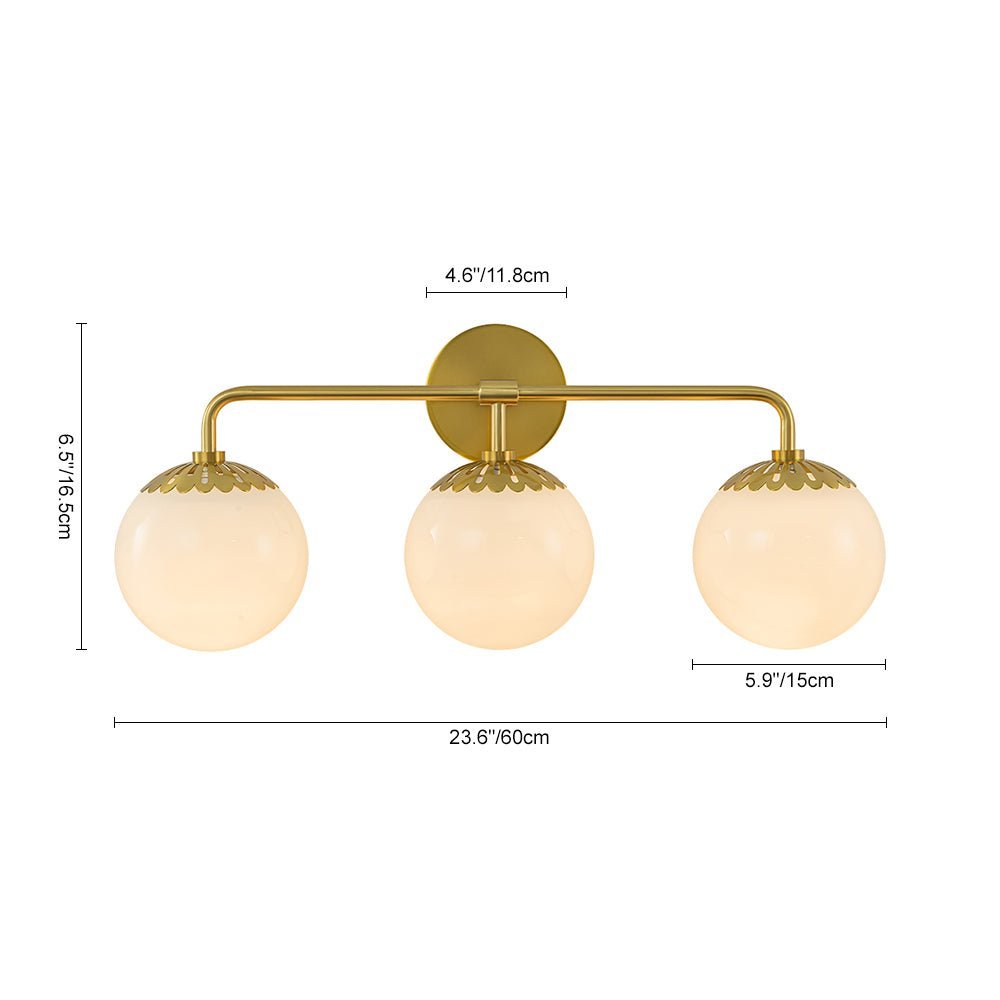 (OpenBox) Brass Daisy 3-Light Opal Glass Globe Vanity Light
