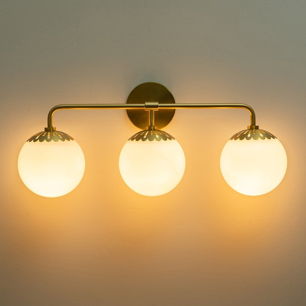 (OpenBox) Brass Daisy 3-Light Opal Glass Globe Vanity Light