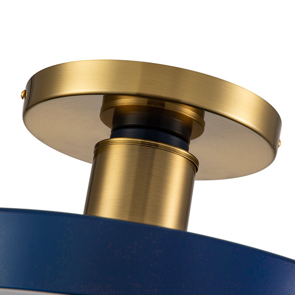 (OpenBox) Contemporary Brass Blue Round LED Semi Flush Lighting