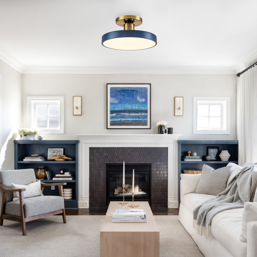 (OpenBox) Contemporary Brass Blue Round LED Semi Flush Lighting