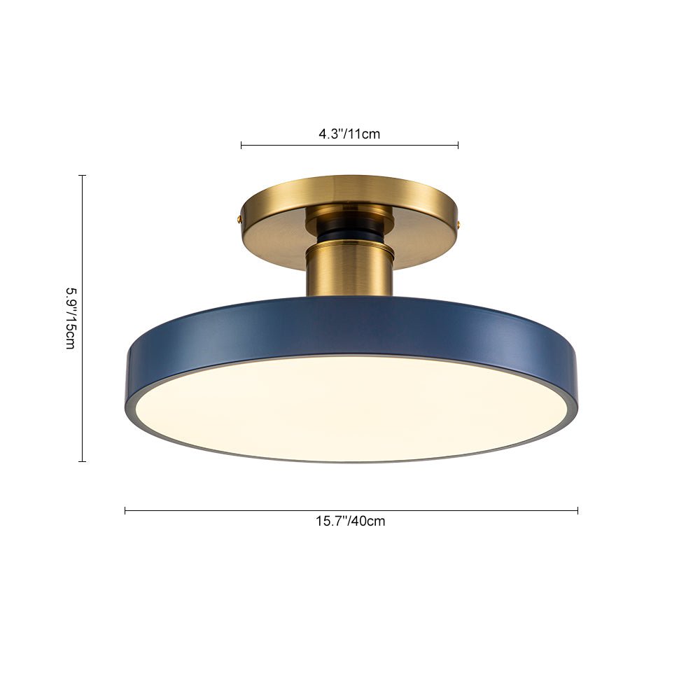 (OpenBox) Contemporary Brass Blue Round LED Semi Flush Lighting