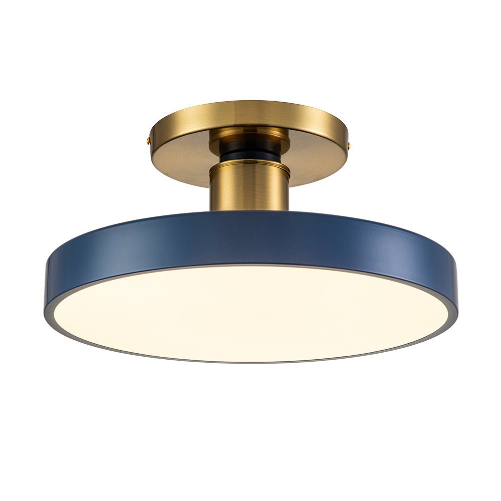 (OpenBox) Contemporary Brass Blue Round LED Semi Flush Lighting