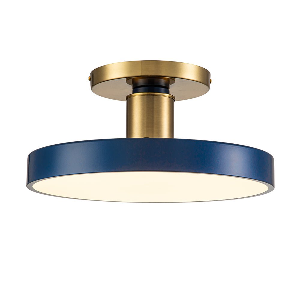(OpenBox) Contemporary Brass Blue Round LED Semi Flush Lighting