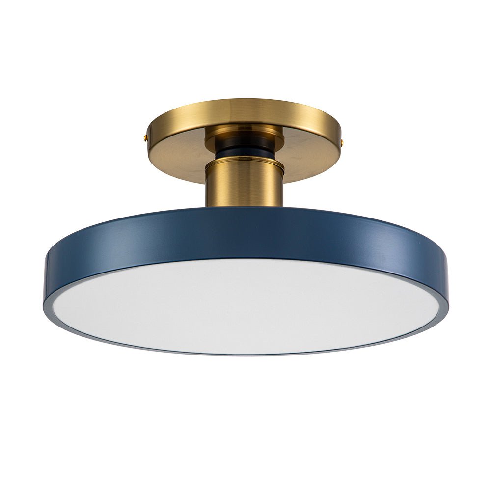 (OpenBox) Contemporary Brass Blue Round LED Semi Flush Lighting
