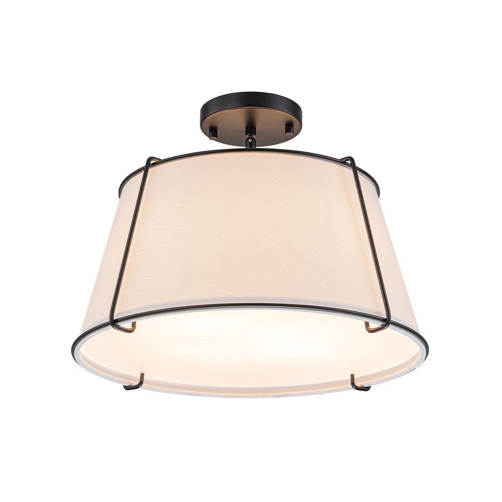 (OpenBox) Contemporary Wide Linen Drum Brass Semi Flush Mount