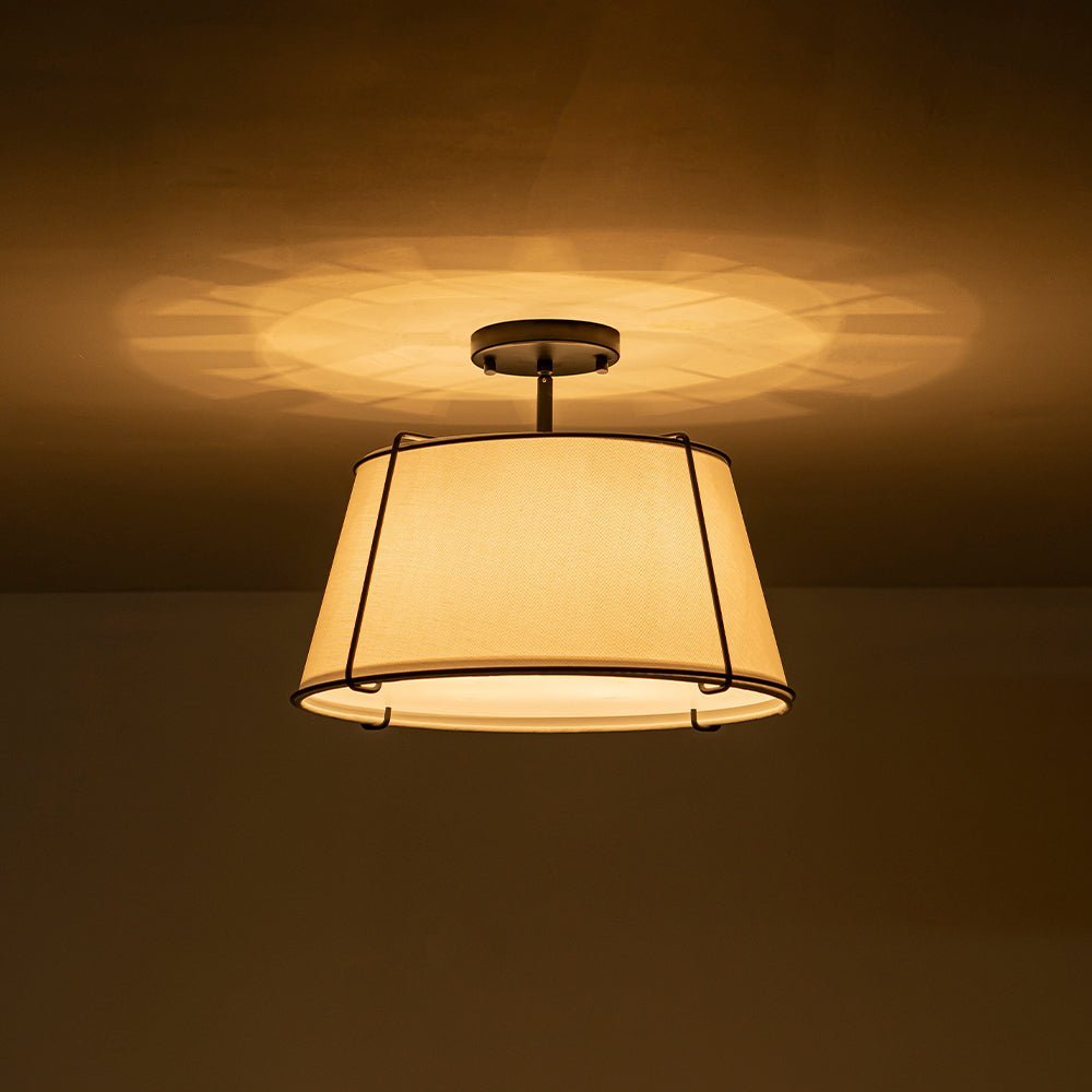 (OpenBox) Contemporary Wide Linen Drum Brass Semi Flush Mount
