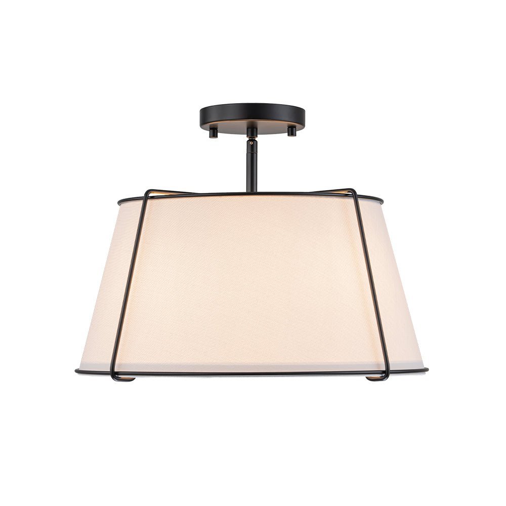 (OpenBox) Contemporary Wide Linen Drum Brass Semi Flush Mount