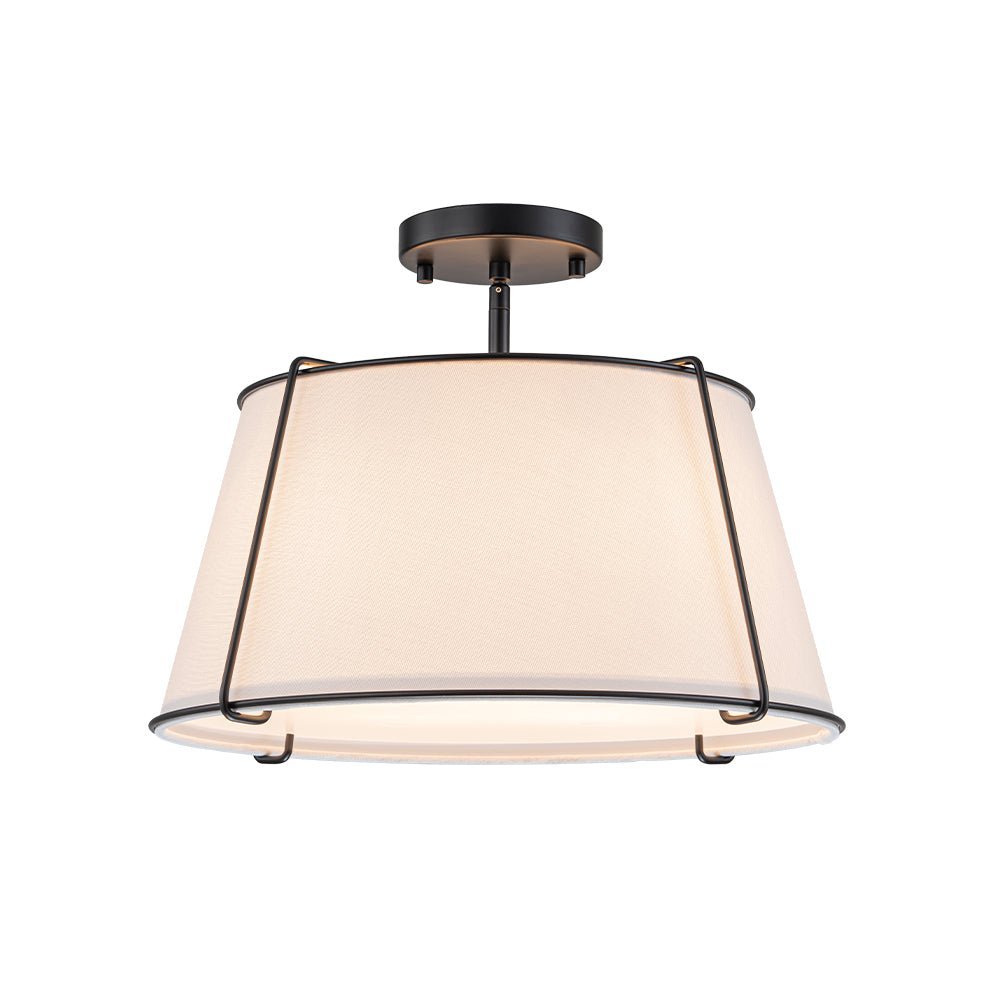 (OpenBox) Contemporary Wide Linen Drum Brass Semi Flush Mount