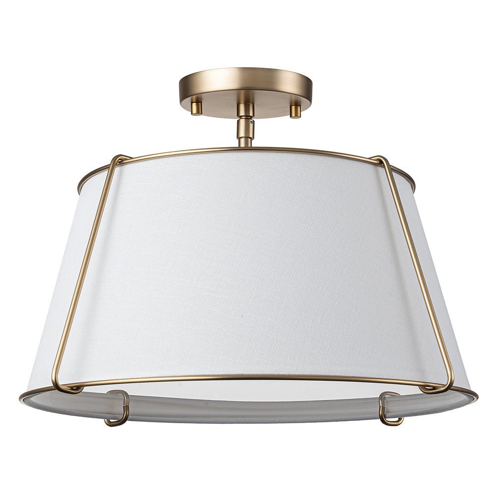 (OpenBox) Contemporary Wide Linen Drum Brass Semi Flush Mount
