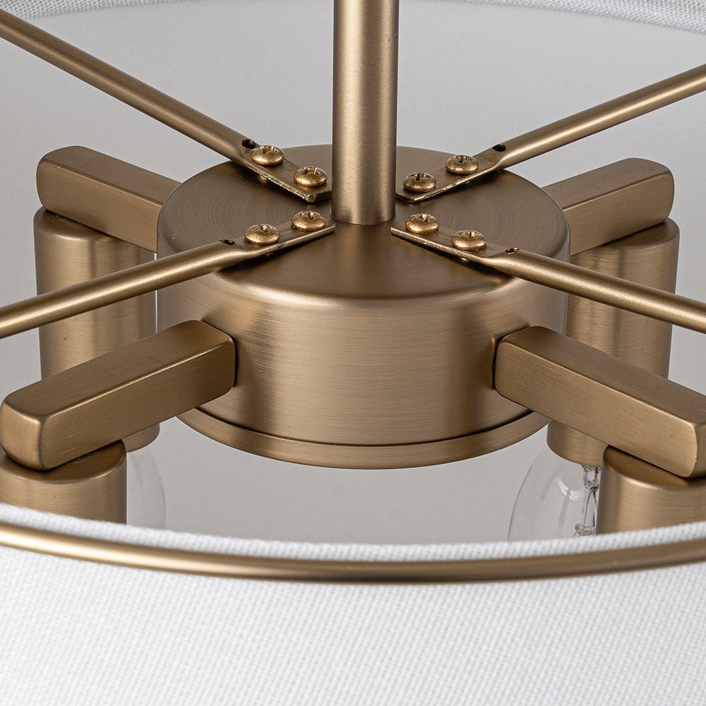 (OpenBox) Contemporary Wide Linen Drum Brass Semi Flush Mount