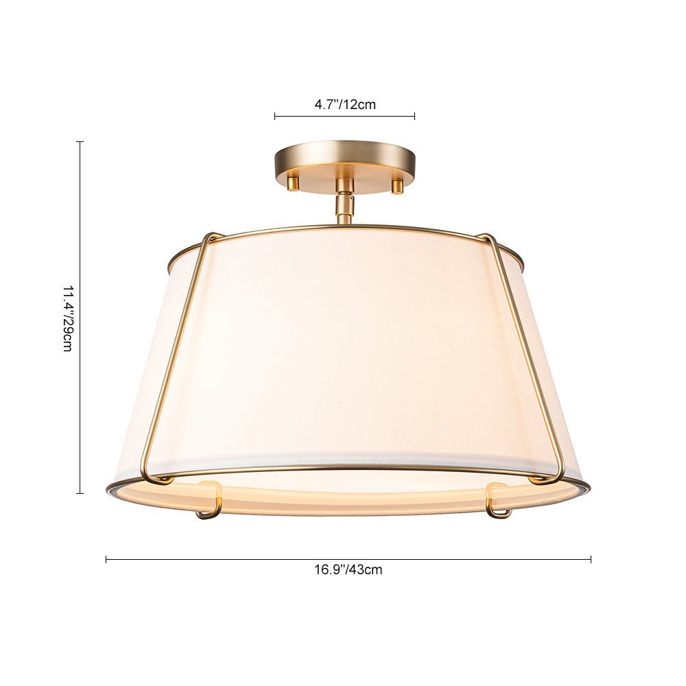 (OpenBox) Contemporary Wide Linen Drum Brass Semi Flush Mount