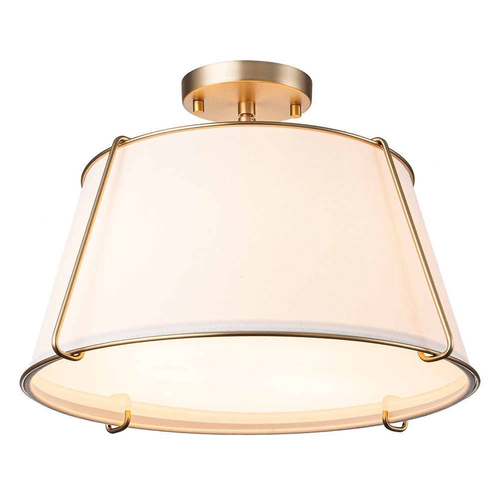(OpenBox) Contemporary Wide Linen Drum Brass Semi Flush Mount