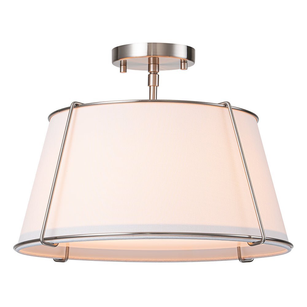 (OpenBox) Contemporary Wide Linen Drum Brass Semi Flush Mount