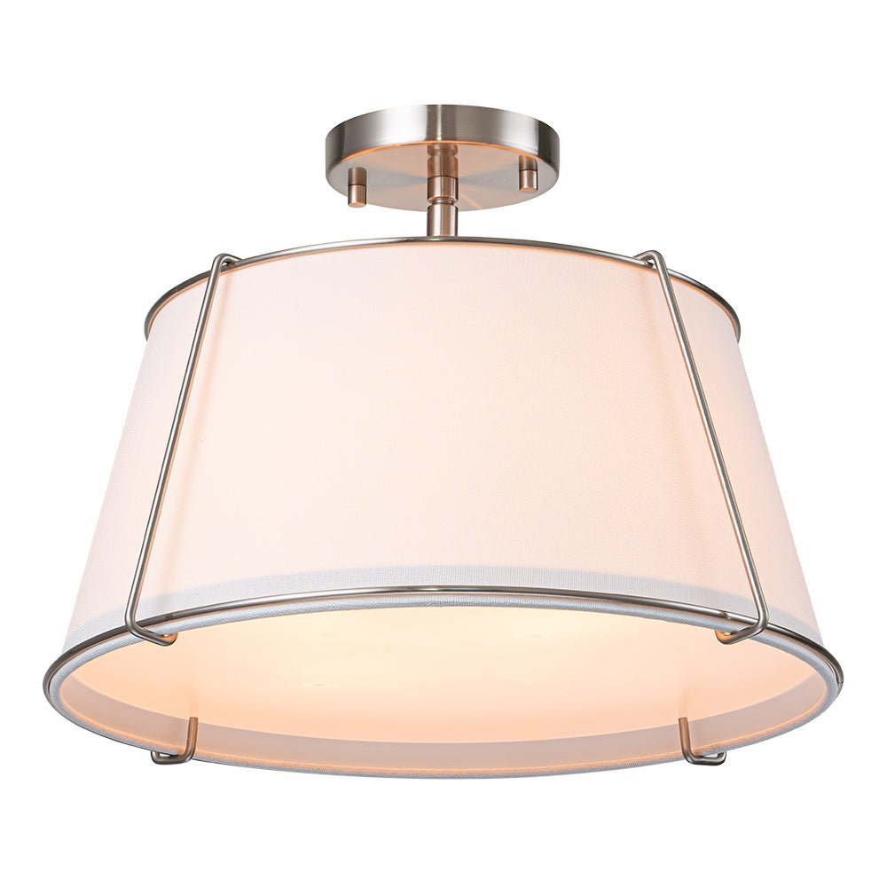 (OpenBox) Contemporary Wide Linen Drum Brass Semi Flush Mount