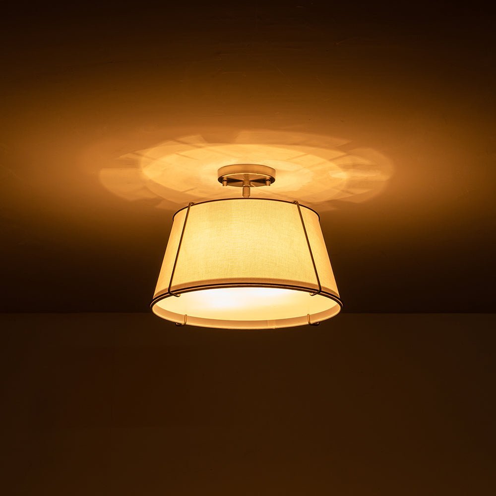 (OpenBox) Contemporary Wide Linen Drum Brass Semi Flush Mount
