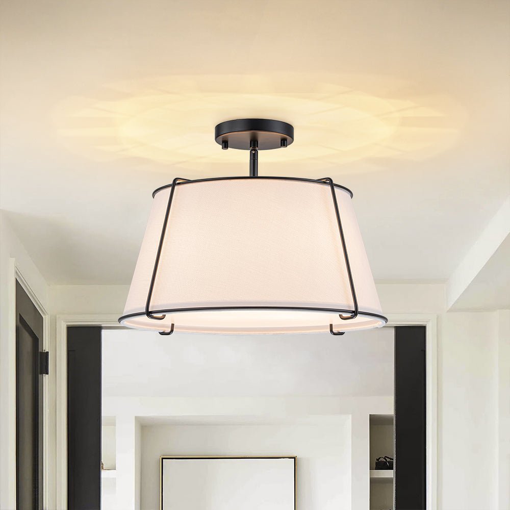 (OpenBox) Contemporary Wide Linen Drum Brass Semi Flush Mount