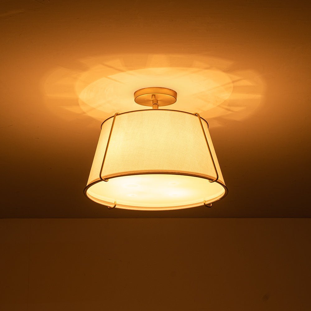 (OpenBox) Contemporary Wide Linen Drum Brass Semi Flush Mount