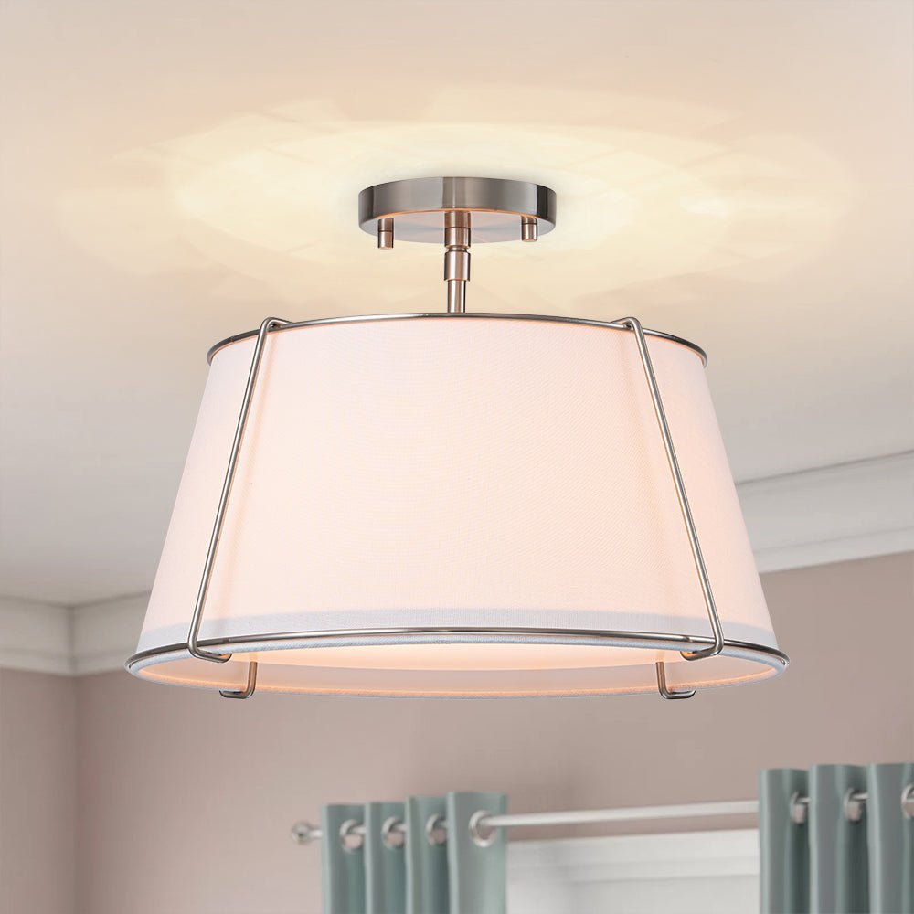 (OpenBox) Contemporary Wide Linen Drum Brass Semi Flush Mount