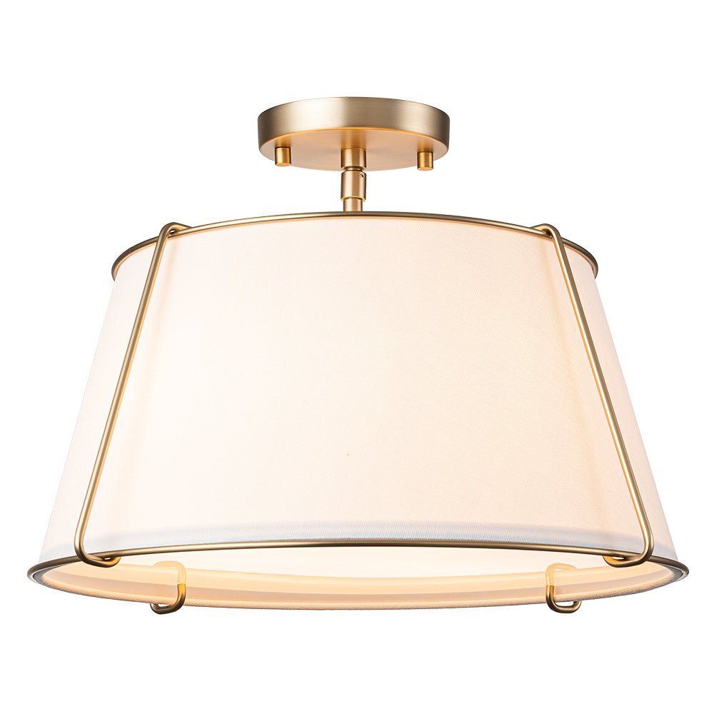 (OpenBox) Contemporary Wide Linen Drum Brass Semi Flush Mount