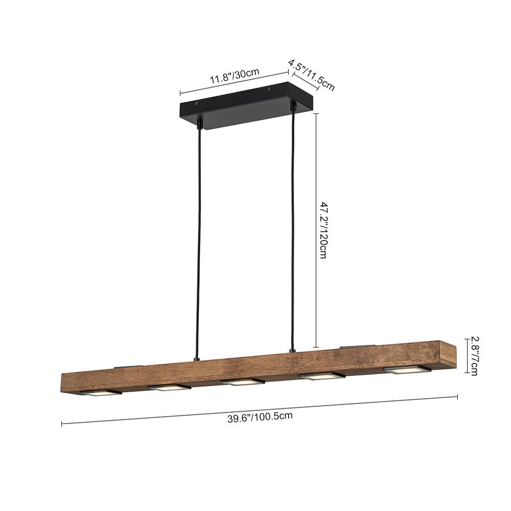 (OpenBox) Dimmable LED Linear Oak Wood Kitchen Island Pendant