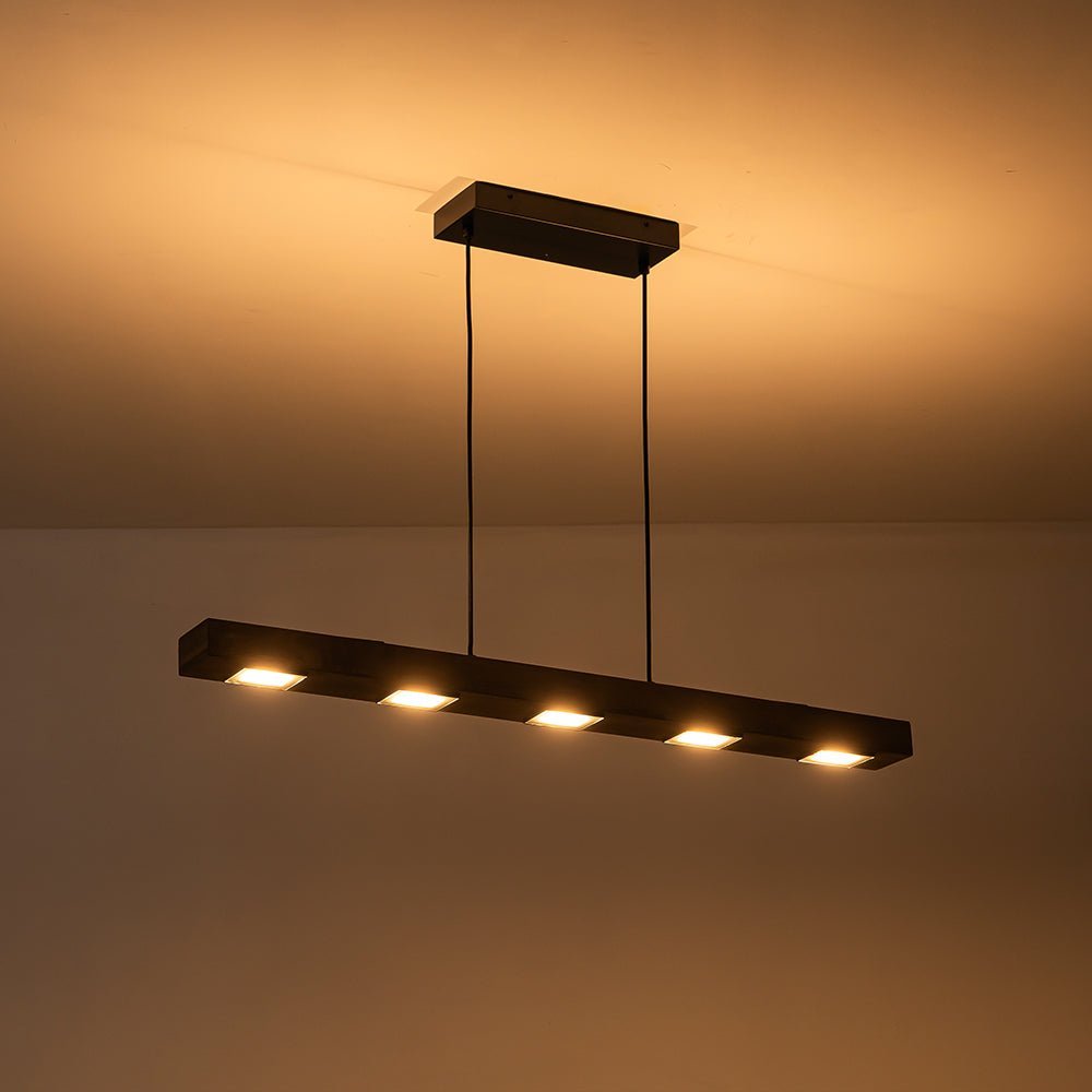 (OpenBox) Dimmable LED Linear Oak Wood Kitchen Island Pendant