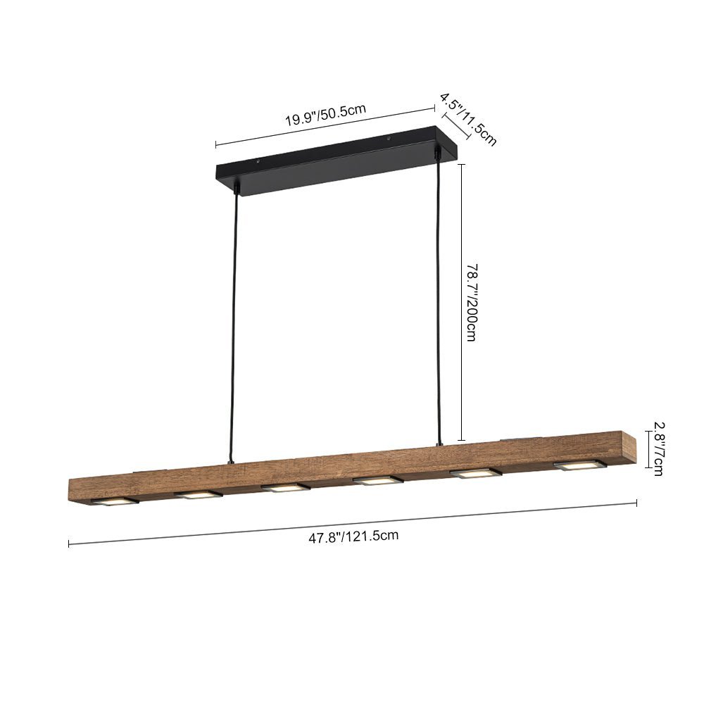 (OpenBox) Dimmable LED Linear Oak Wood Kitchen Island Pendant