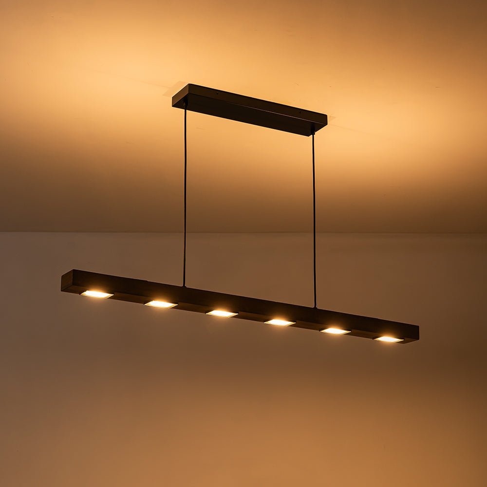 (OpenBox) Dimmable LED Linear Oak Wood Kitchen Island Pendant