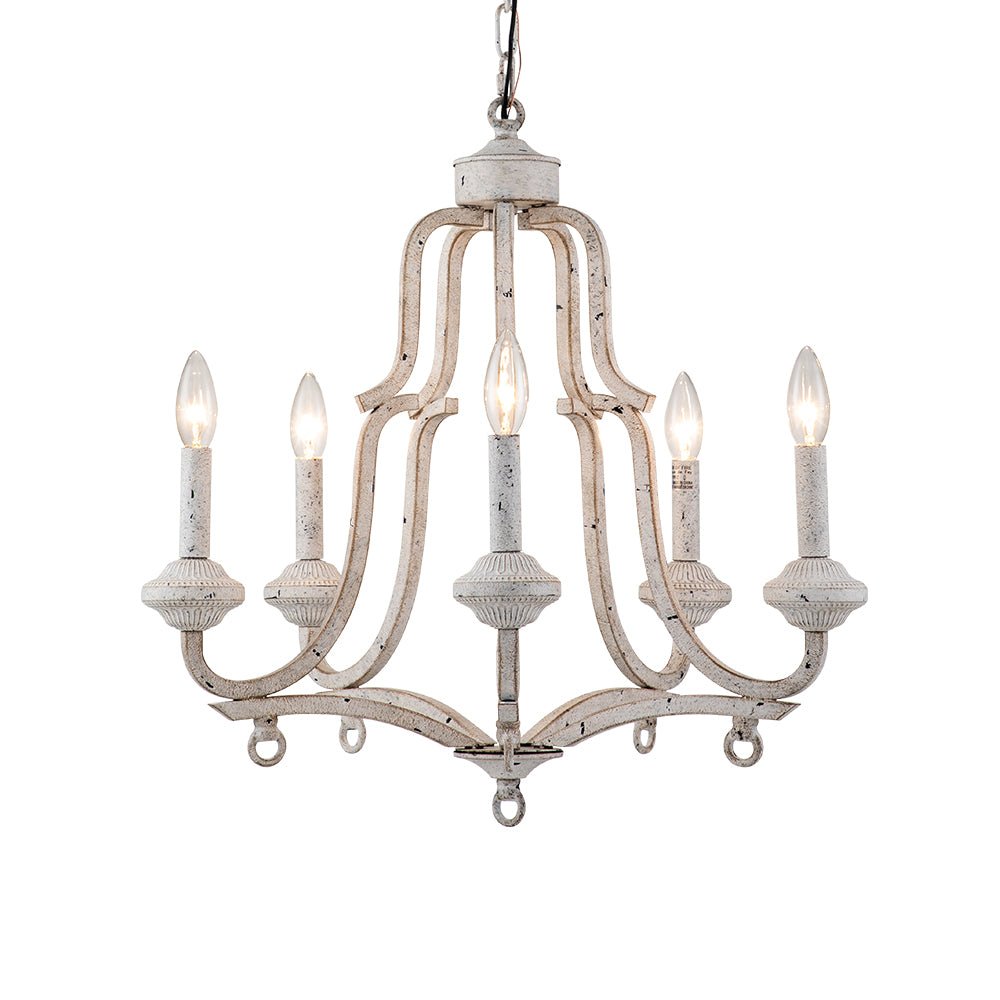 (OpenBox) Distressed White Shabby Chic Candle Style Chandelier
