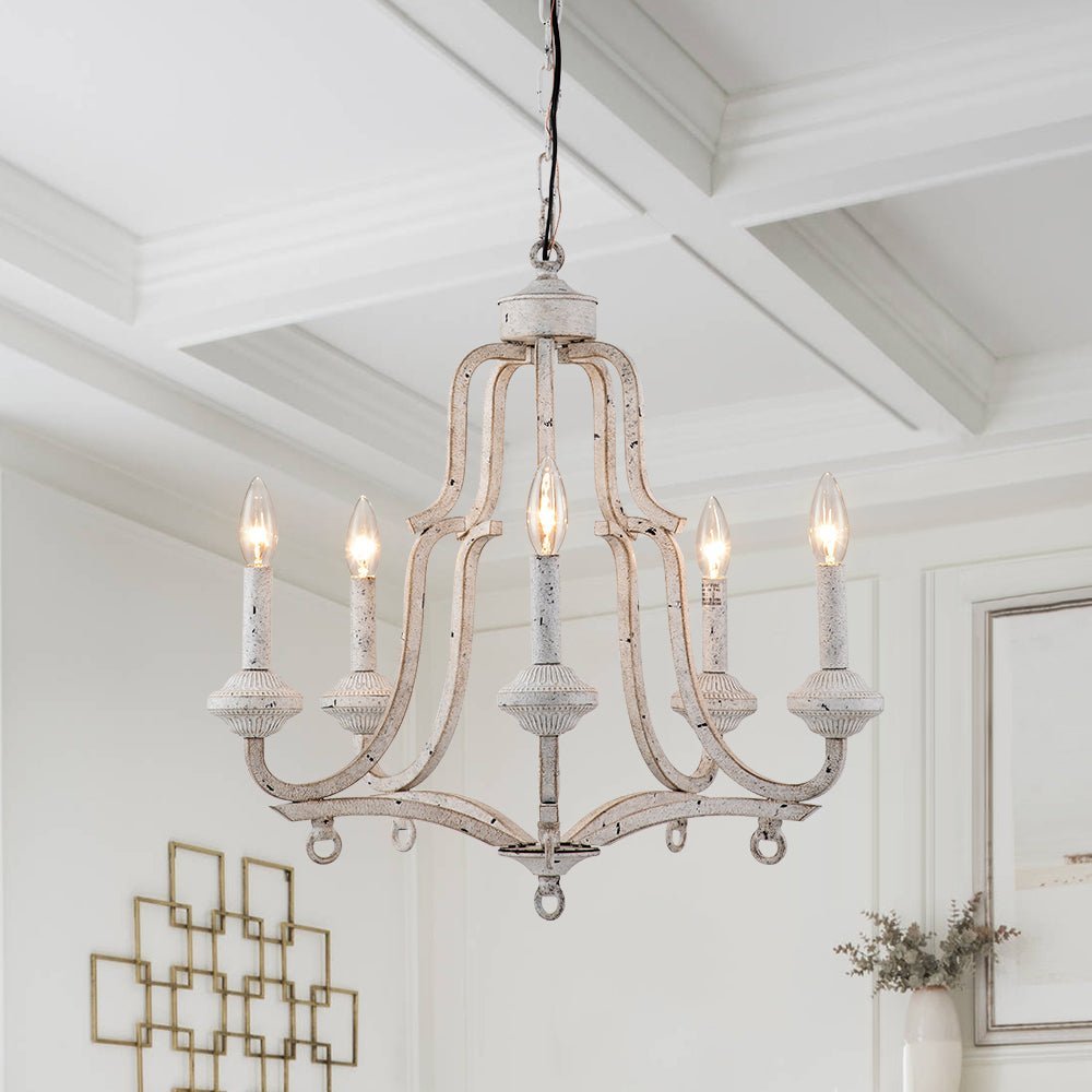 (OpenBox) Distressed White Shabby Chic Candle Style Chandelier