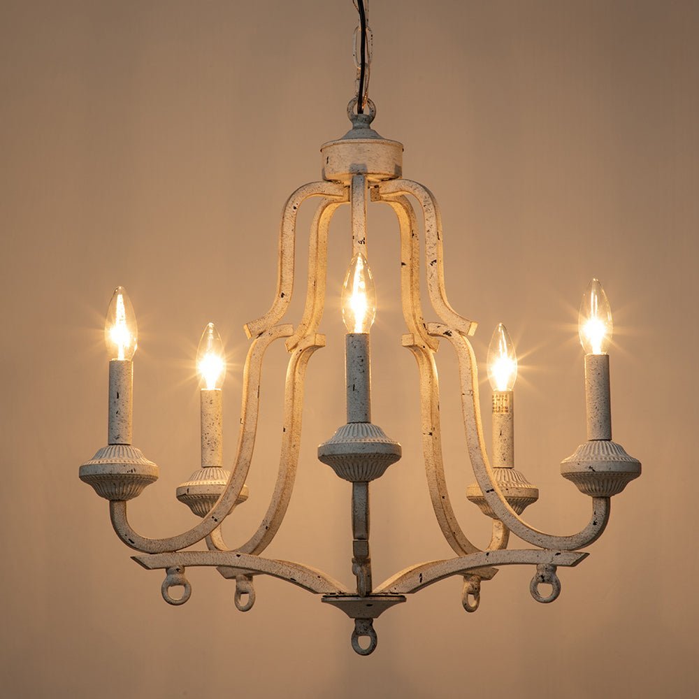 (OpenBox) Distressed White Shabby Chic Candle Style Chandelier