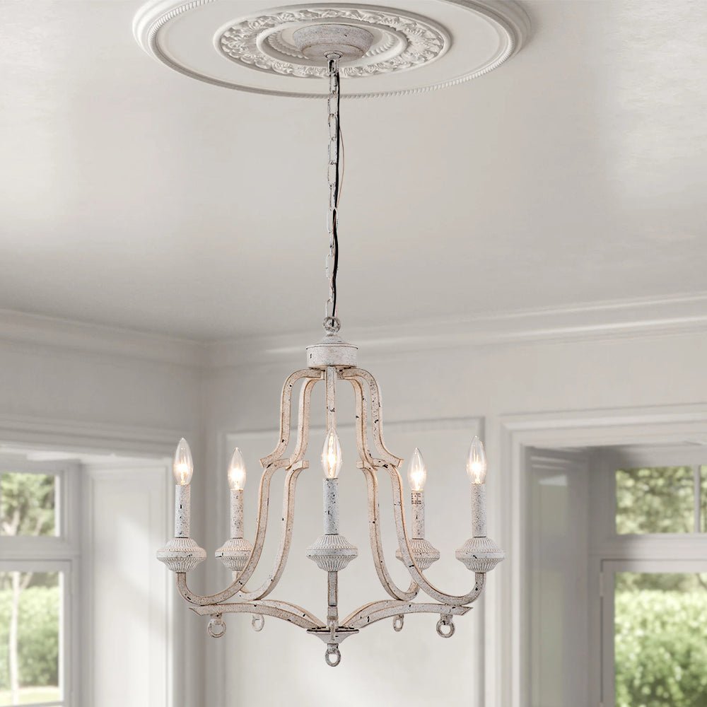 (OpenBox) Distressed White Shabby Chic Candle Style Chandelier