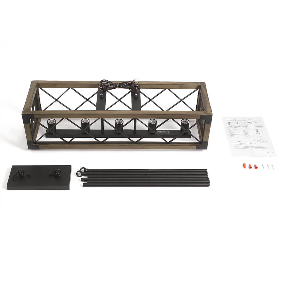 (OpenBox) Farmhouse 5-Light Rectangle Wood Chandelier