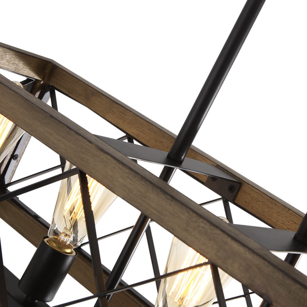 (OpenBox) Farmhouse 5-Light Rectangle Wood Chandelier